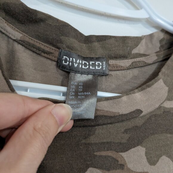 *3/$10* H&M Camouflage Print Tee Dress Brown Olive Green Size XS - Picture 2 of 5